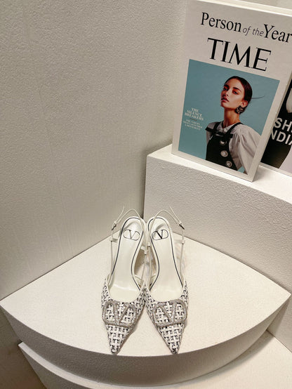VT High Heeled Slingbacks White  Sheepskin 292800