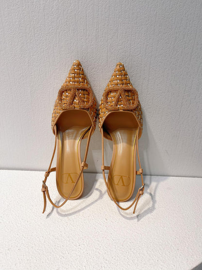 VT High Heeled Slingbacks Peru Brown  Sheepskin 292801