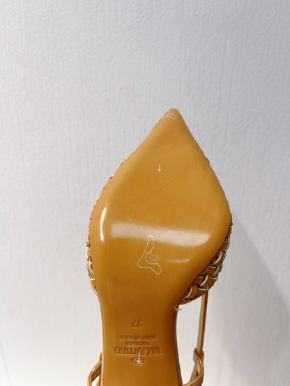 VT High Heeled Slingbacks Peru Brown  Sheepskin 292801