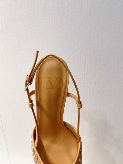 VT High Heeled Slingbacks Peru Brown  Sheepskin 292801