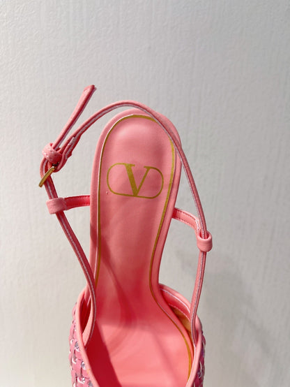 VT High Heeled Slingbacks Pink Sheepskin 292802