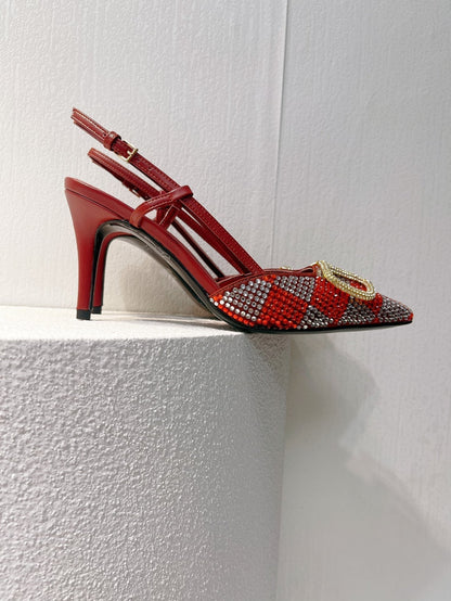 VT High Heeled Slingbacks Red Sheepskin 292816