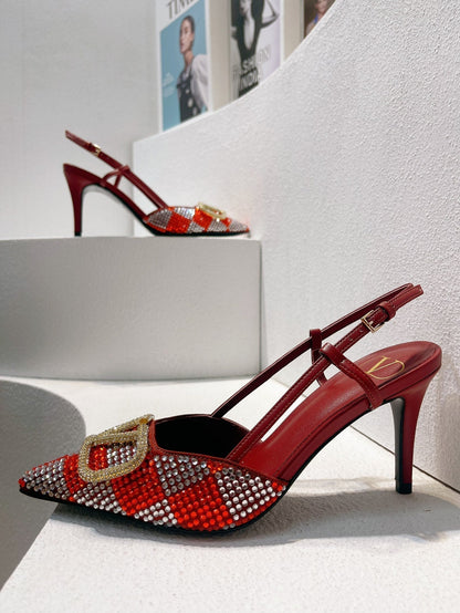 VT High Heeled Slingbacks Red Sheepskin 292816