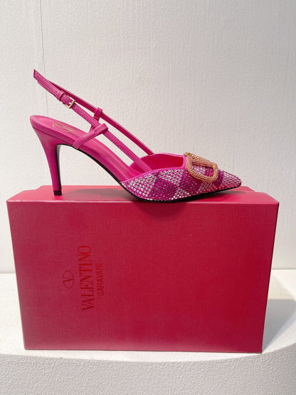 VT High Heeled Slingbacks Fuchsia Pink Sheepskin 292821