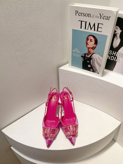 VT High Heeled Slingbacks Fuchsia Pink Sheepskin 292821