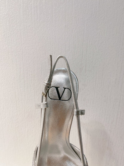 VT High Heeled Slingbacks Silver Sheepskin 292823