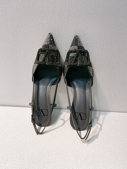 VT High Heeled Slingbacks  Charcoal black Sheepskin 292824
