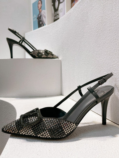 VT High Heeled Slingbacks  Charcoal black Sheepskin 292824
