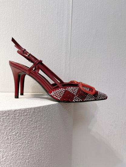 VT High Heeled Slingbacks  Ruby Red Sheepskin 292825