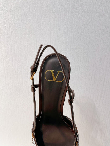 VT High Heeled Slingbacks  Brown Chocolate Sheepskin 292826