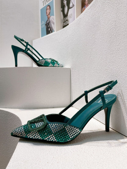 VT High Heeled Slingbacks  Emerald Green Sheepskin 292829