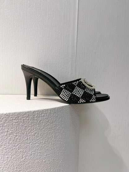 VT High Heeled Sandals Black Sheepskin 292831