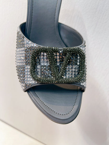 VT High Heeled Sandals Black Silver Sheepskin 292835