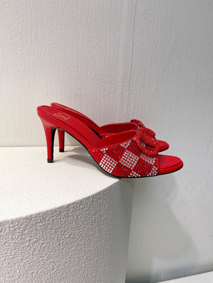 VT High Heeled Sandals Cherry Red  Sheepskin 292838