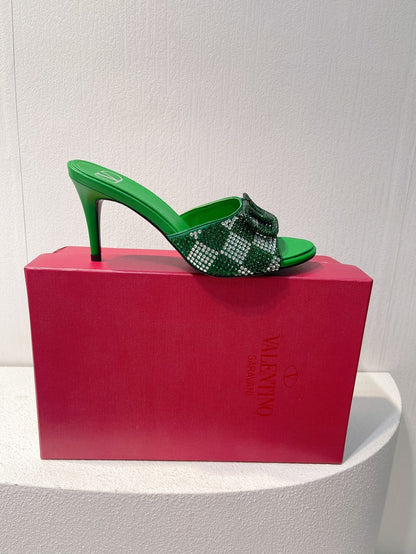VT High Heeled Sandals Green Sheepskin 292840