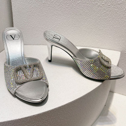 VT High Heeled Sandals Silver Sheepskin 292844