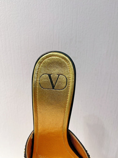 VT High Heeled Sandals Gold mix Black Sheepskin 292846