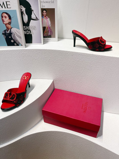 VT High Heeled Sandals Red mix Black Sheepskin 292847