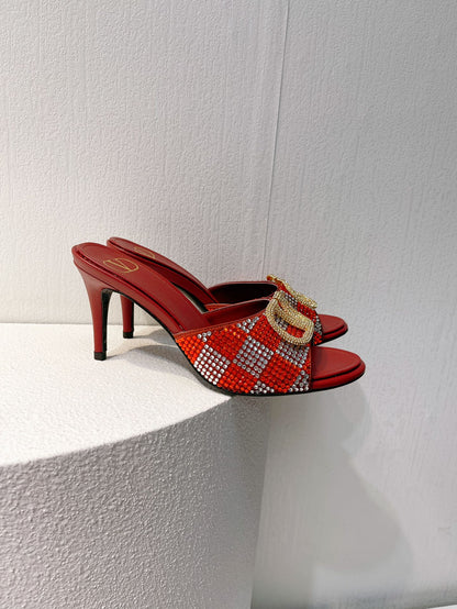VT High Heeled Sandals Red Sheepskin 292849
