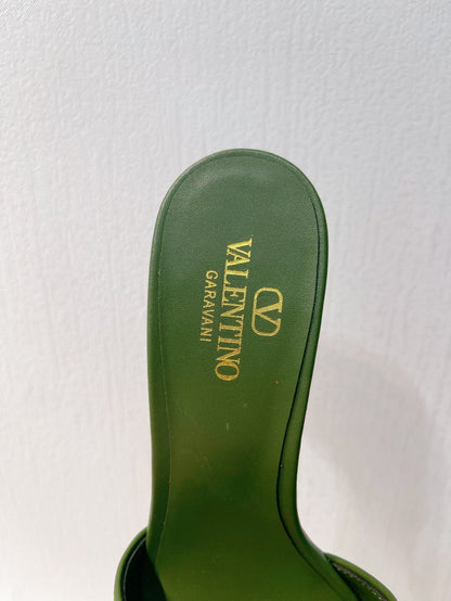 VT Leather Mules Dark Green Cowhide 292871