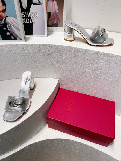 VT Leather Mules Silver Cowhide 292874