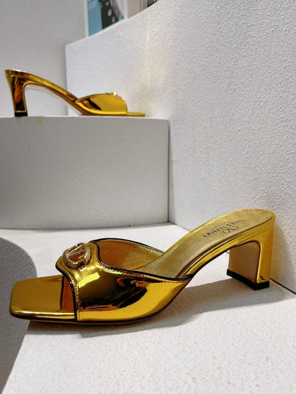 VT Mid Heel Mule Sandal Gold Sheepskin 292764