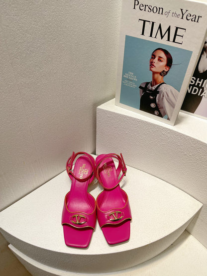 VT Sandals Heels 50mm Fuchsia Pink Cowhide 292772
