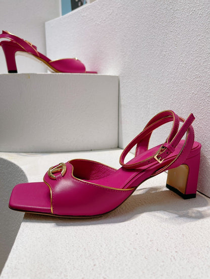 VT Sandals Heels 50mm Fuchsia Pink Cowhide 292772