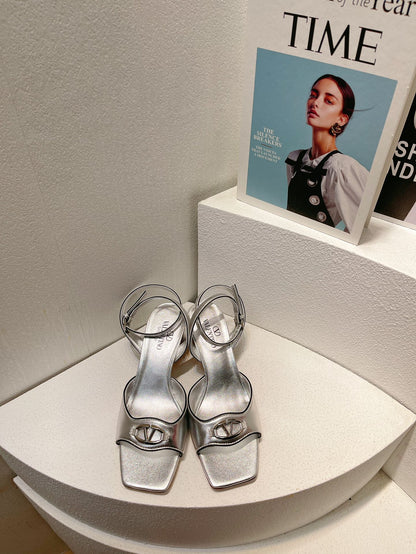 VT Sandals Heels 50mm Silver Cowhide 292775