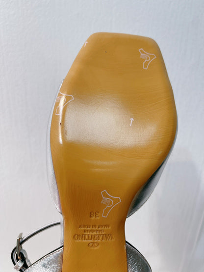 VT Sandals Heels 50mm Silver Cowhide 292775