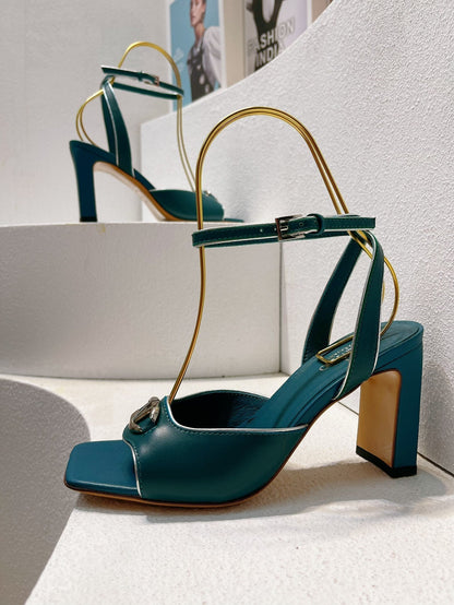 VT Sandals Heels  70mm Emerald Green Cowhide 292780