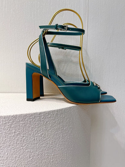 VT Sandals Heels  70mm Emerald Green Cowhide 292780