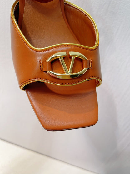 VT Sandals Heels 70mm Brown Cowhide 292783