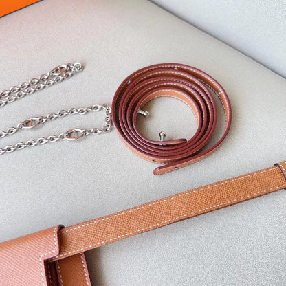 hm kelly belt 18mm with kelly pocket brown epsom silver hardware