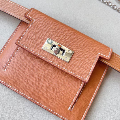 hm kelly belt 18mm with kelly pocket brown epsom silver hardware