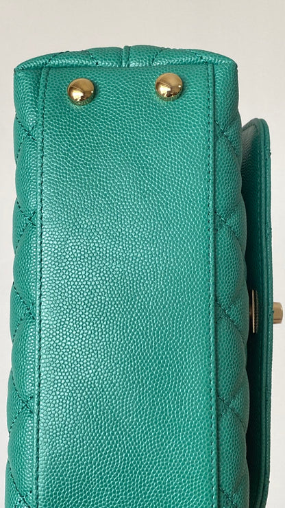 CC 25s Handle Bag 19 Pink Leather Green Caviar Gold Hardware