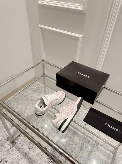 Chanel 25A Sports Shoes White Black Mix Pink Sheepskin 393113