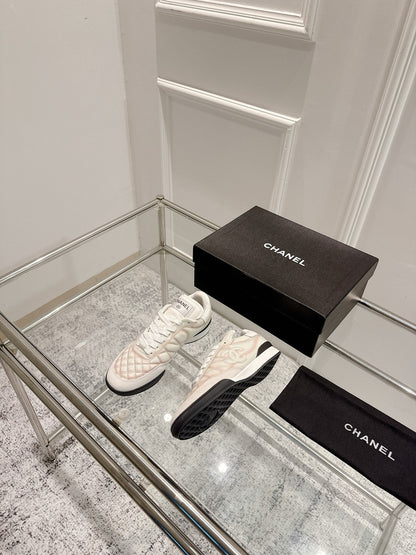 Chanel 25A Sports Shoes White Black Mix Pastel Peach 393115