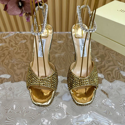Jimmy Sandal 130mm In Gold Lambskin With Stone 581555