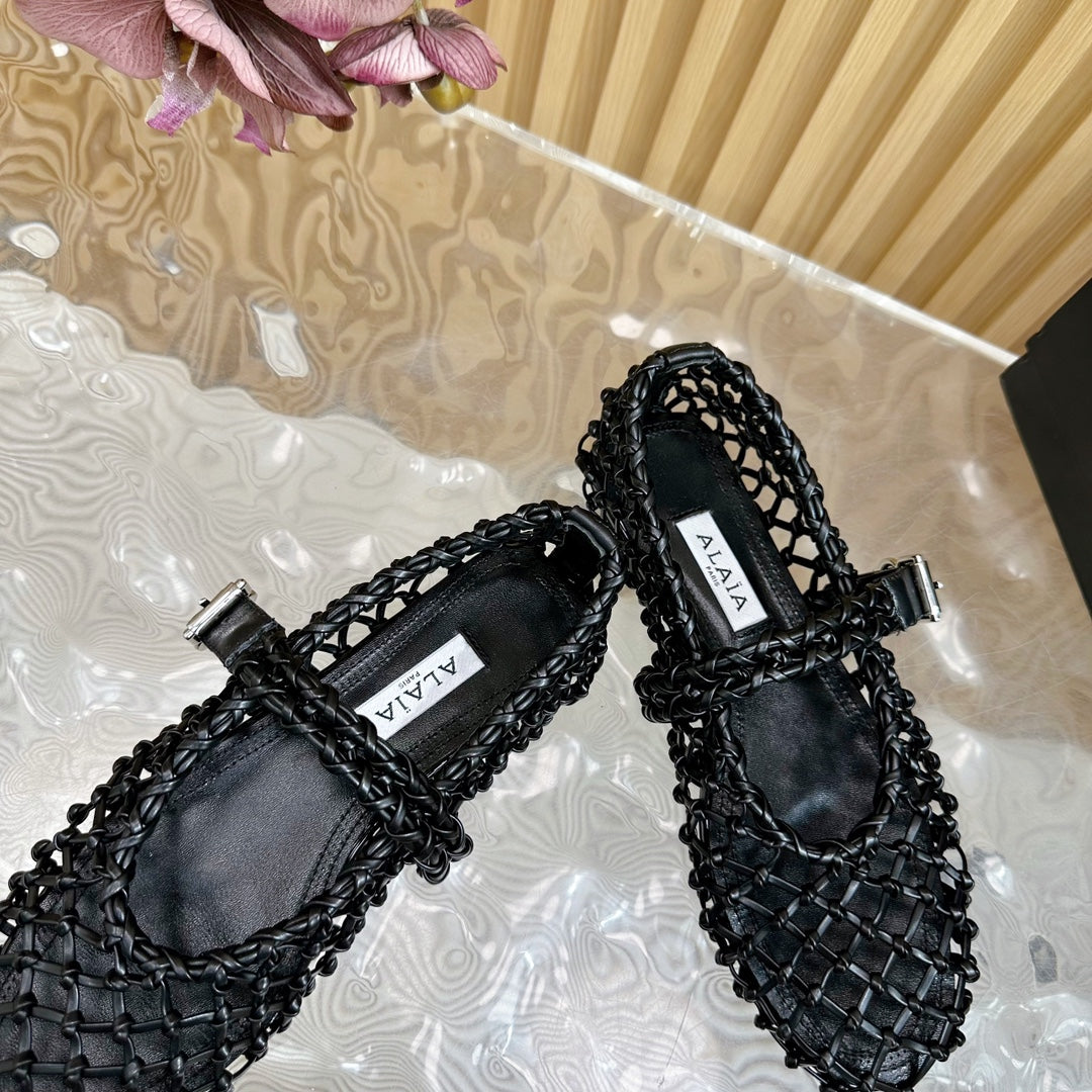 Alaia Ballet Flats In Black Woven Cowhide 102286