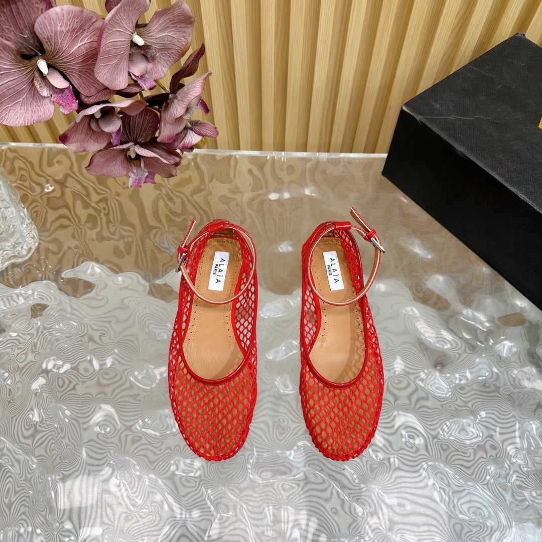 Alaila Mary Jane In Red Mesh Fabric 103018