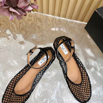 Alaila Mary Jane In Black Mesh Fabric 103020