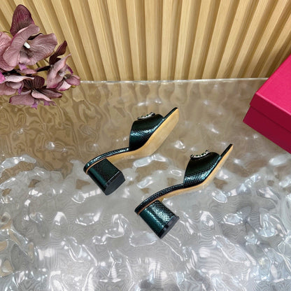 VT 25 Vlogo Mule Peacock Blue Snakeskin Leather 331927