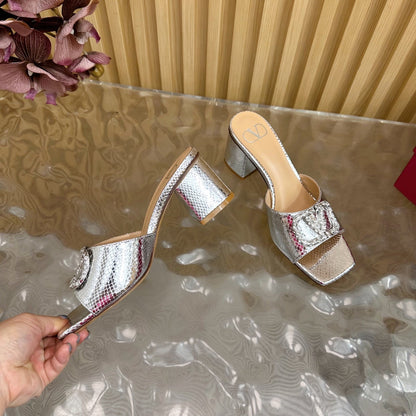 VT 25 Vlogo Mule Silver Snakeskin Leather