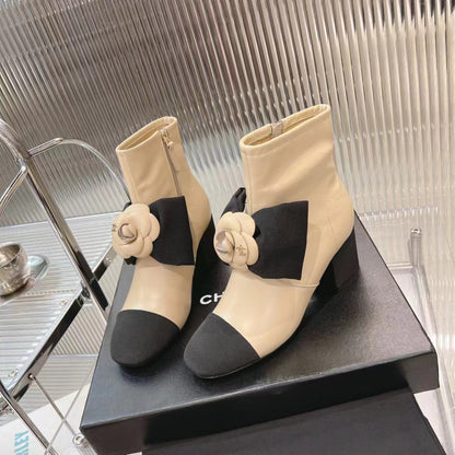 CC Short Boots 60mm Beige Camellia Cowhide