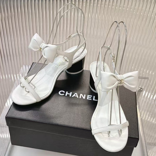 Chanel 2026 Bow-Accented Sandals Block Heel 55mm Sheepskin Leather 791153