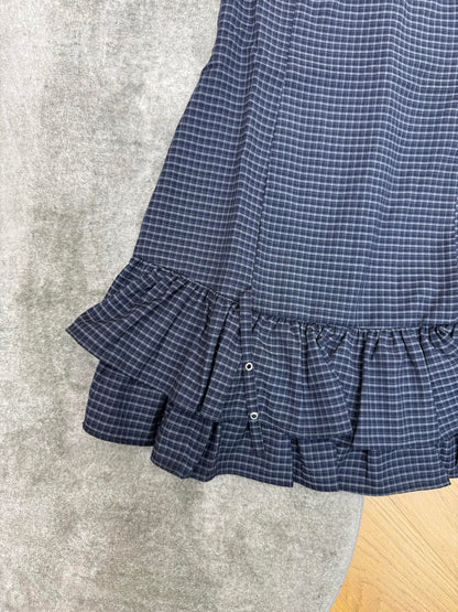 Miumiu 2026 Plaid Sleeveless Dress Navy Blue Cotton
