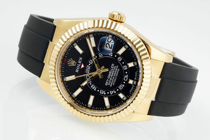 Rolex Sky-Dweller 42mm Gold Case Black Dial Rubber Strap
