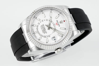 Rolex Sky-Dweller 42mm Stainless Steel Case White Dial Rubber Strap