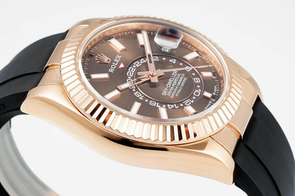 Rolex Sky-Dweller 42mm Rose Gold Case Brown Dial Rubber Strap